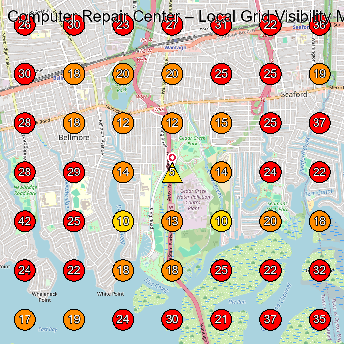 Computer Repair Center GeoGrid visibility map for Mobile Phone Repair Shop in Wantagh